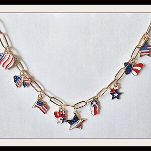 Patriotic Red White & Blue Charm Necklace